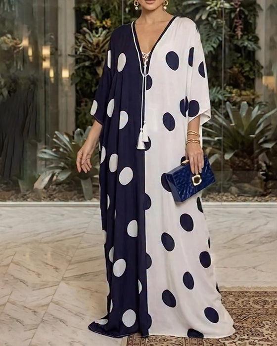 V-Neck Large Polka Dot Casual Dress