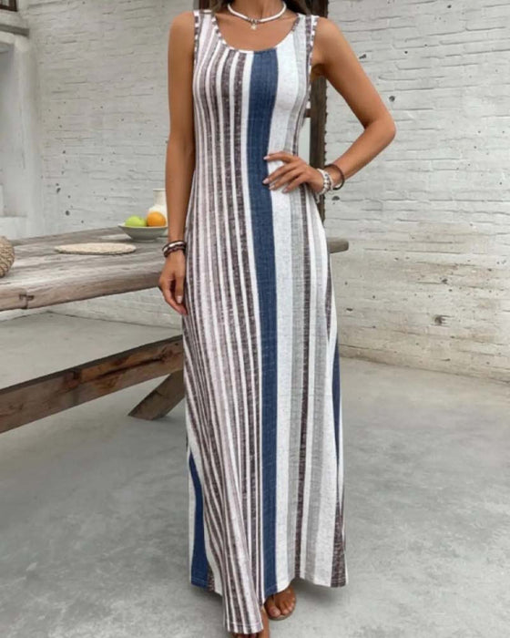 Sleeveless Colorful Stripe Dress