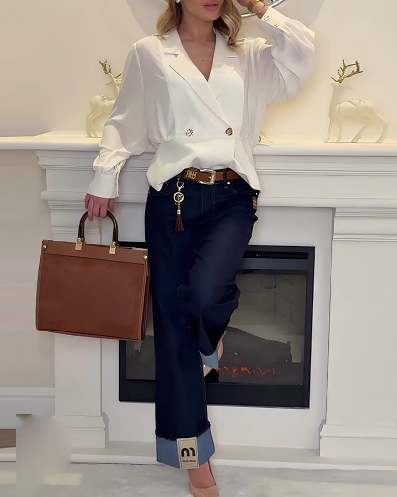 Solid Color Elegant Suit Collar Top