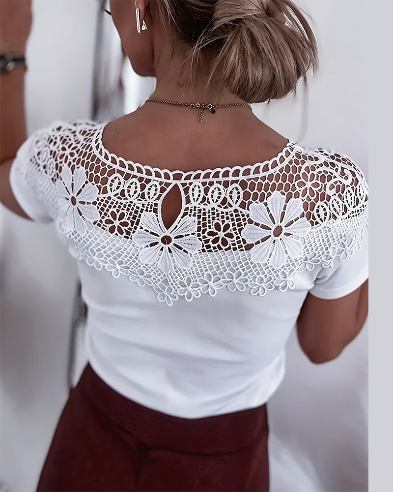 Hollow Out Lace Patchwork T-Shirt