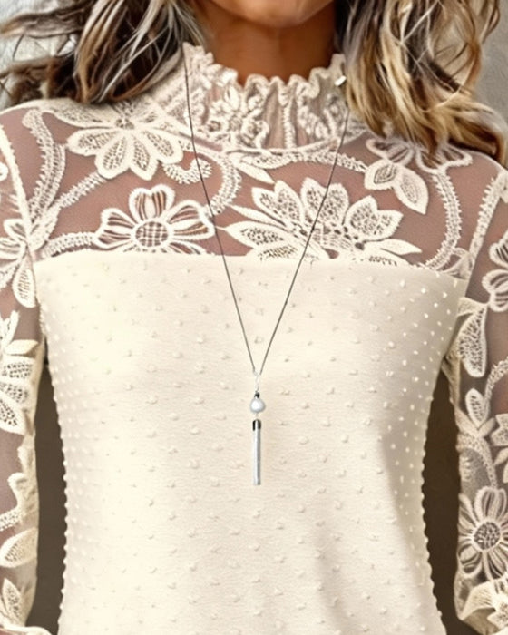 Three-Dimensional Floral Lace Long-Sleeved Top