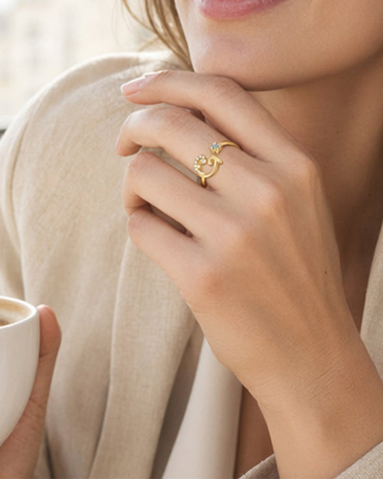 Adjustable Sparkling Initial Ring For Women