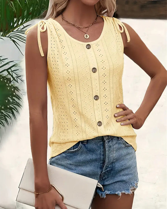 Tie-Strap Hollow Sleeveless Tank Top