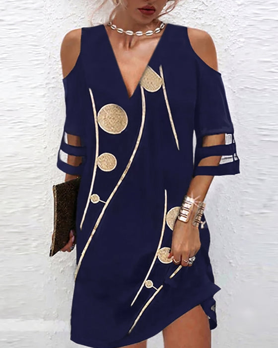 V-Neck Off-Shoulder Lace-Panel Dress