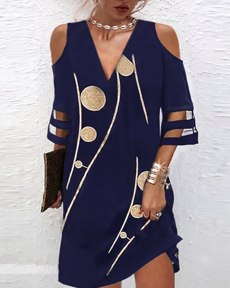 V-Neck Off-Shoulder Lace-Panel Dress