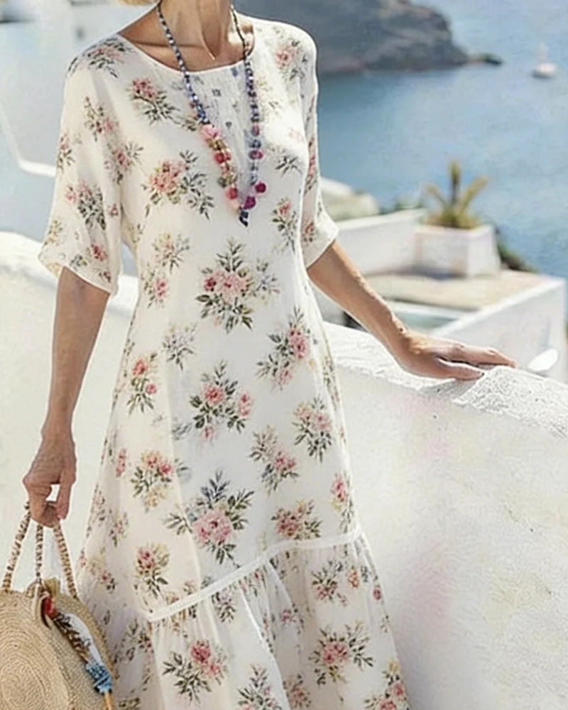 Tiny Floral Crewneck Patchwork Dress