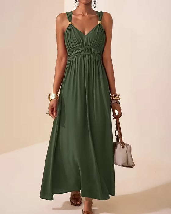 Sleeveless Shirred Suspender Waist-Cinching Dress