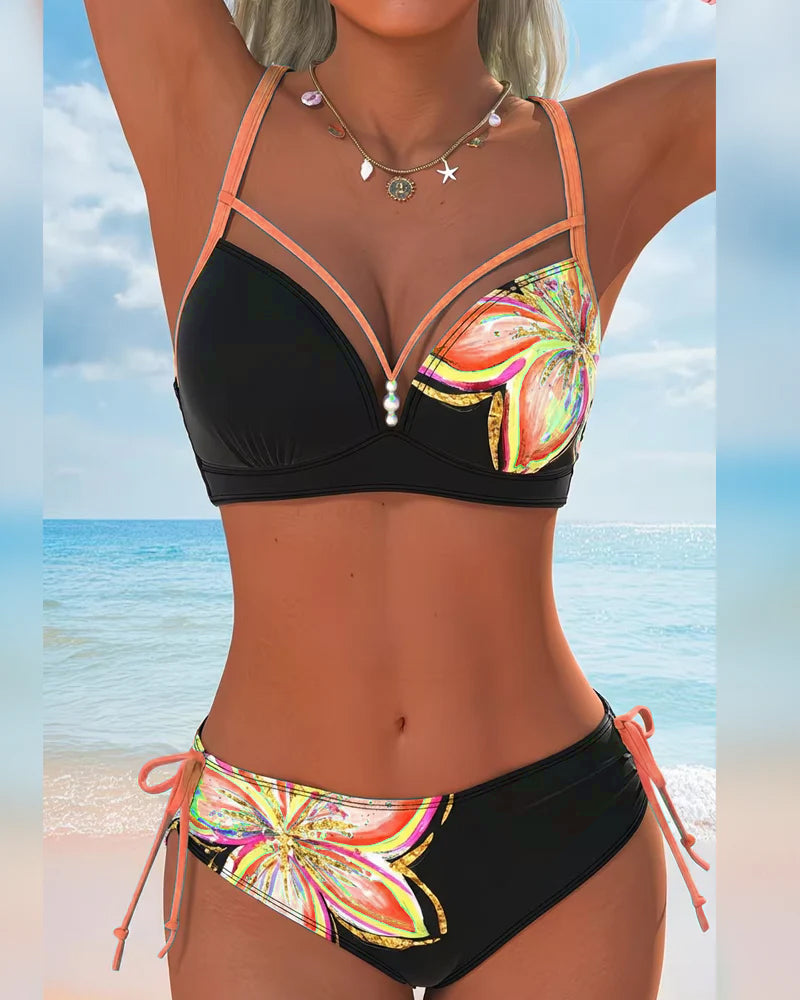 Bralette Lace-Up Printed  Bikini