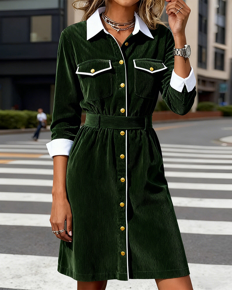Long-Sleeved Collared Fashion Dress