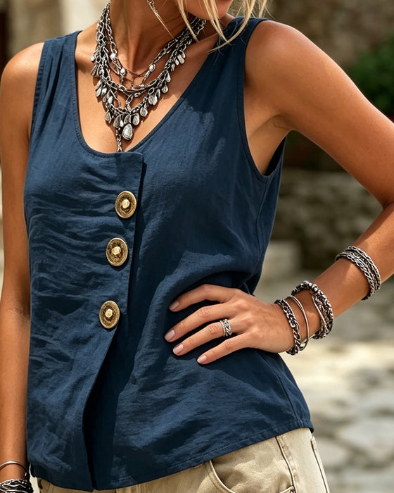 Casual U-Neck Solid Color Tank Top