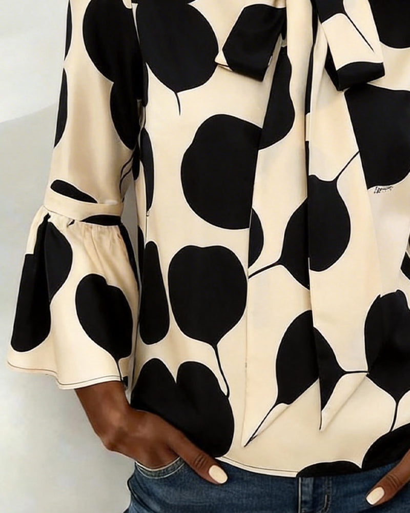 Leaf Print Tie Blouse