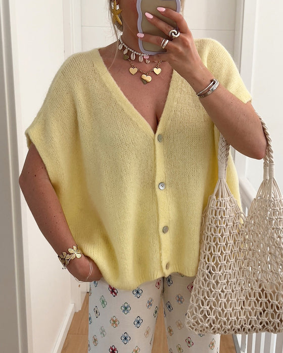 Sleeveless V-Neck Button-Front Sweater Cardigan