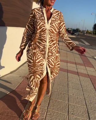 Long sleeve button print dress