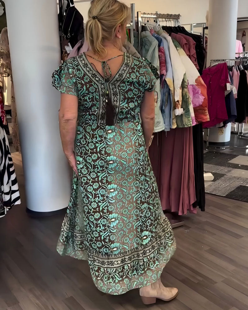 Retro Floral Print Mid-Sleeve Dress