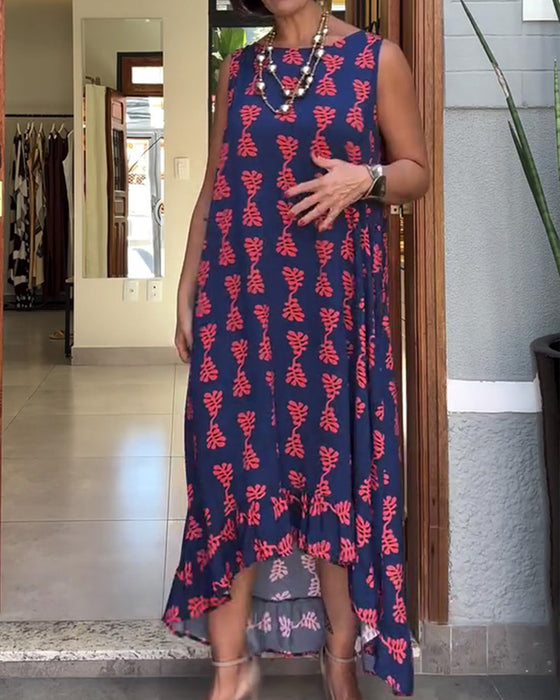 Printed Sleeveless Irregular Dress