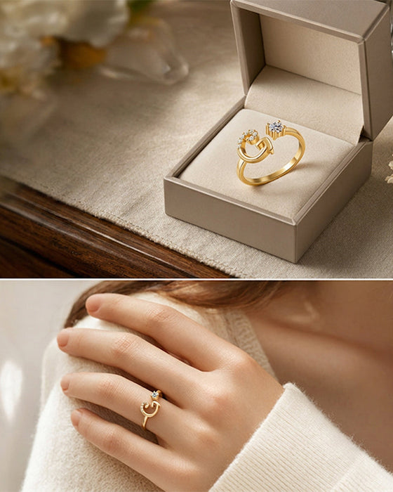 Adjustable Sparkling Initial Ring For Women
