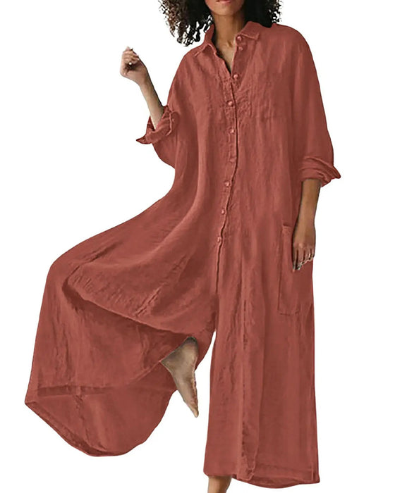 Lapel Loose Draped Casual Jumpsuit