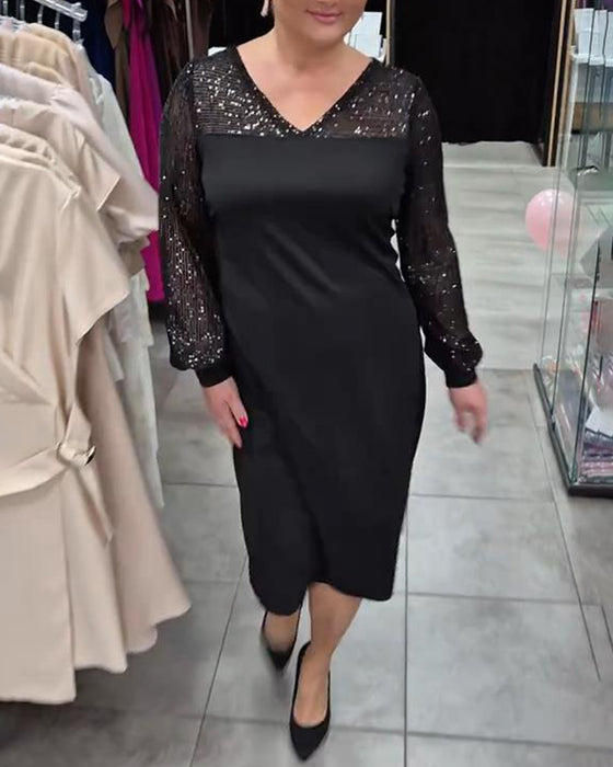 V-Neck Solid Color Elegant Dress