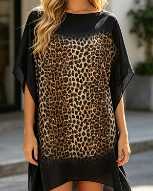 Leopard Print Loose Bat Sleeve Dress
