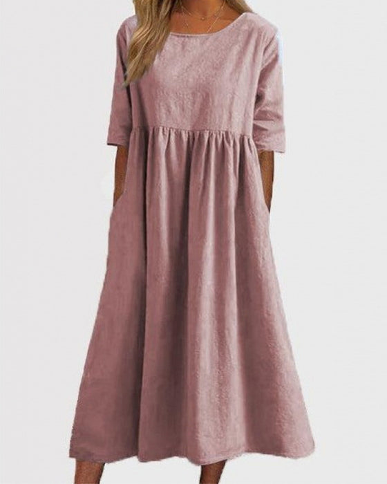 Short Sleeve Pocket Ruched Dress