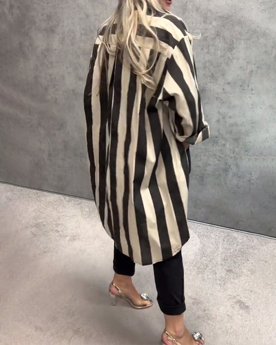 Long-Sleeved Loose Striped Shirt