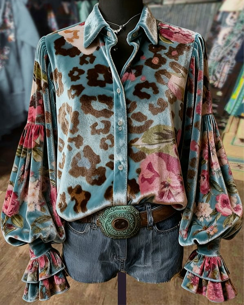 Leopard Print Fashion Bell Sleeve Blouse