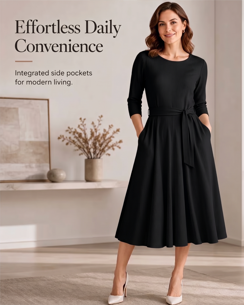 Long Sleeve Crew Neck A-Line Dress