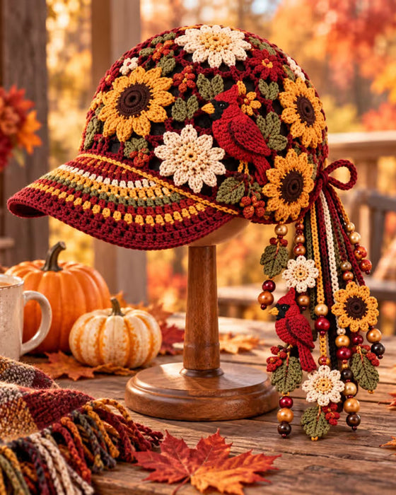 🍂 Women’s Handmade Crochet Autumn Baseball Cap