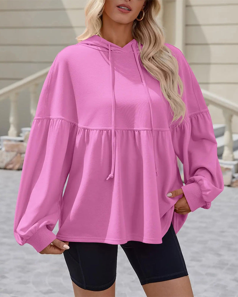 Hooded Drawstring Loose Sweatshirt