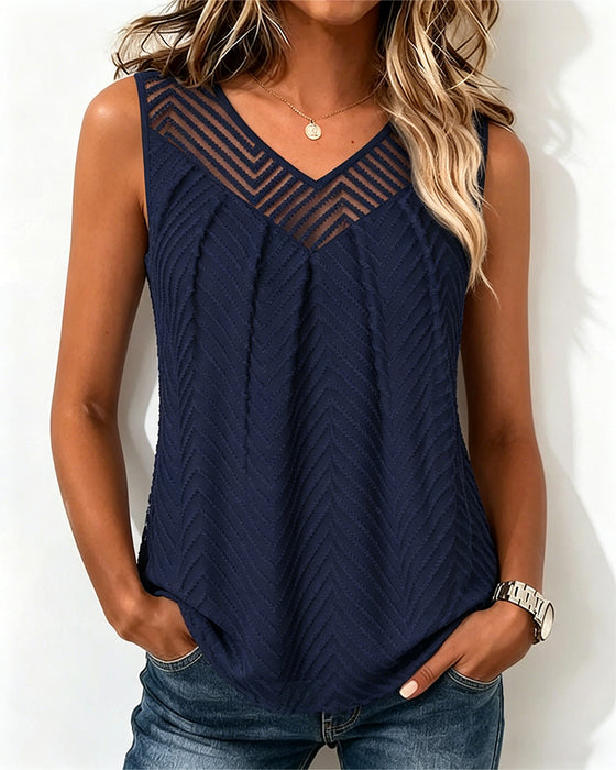 V-Neck See-Through Mesh  Tank Top