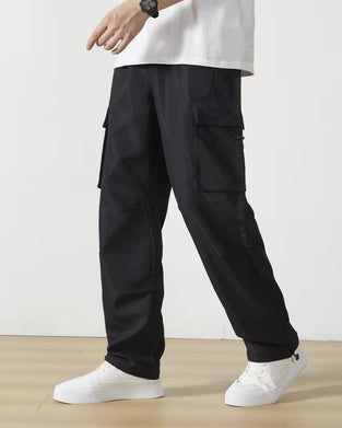 Casual Drawstring Solid Color Cargo Pants