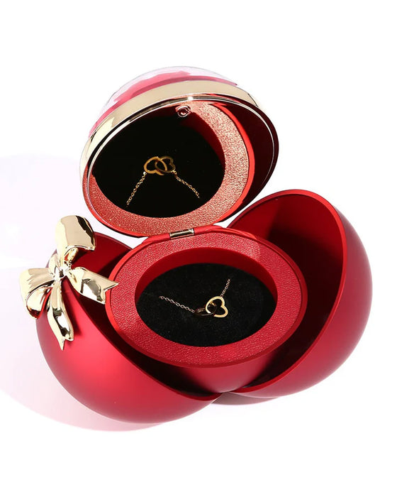 Ball Rose Box - With Engraved Double Heart Necklace