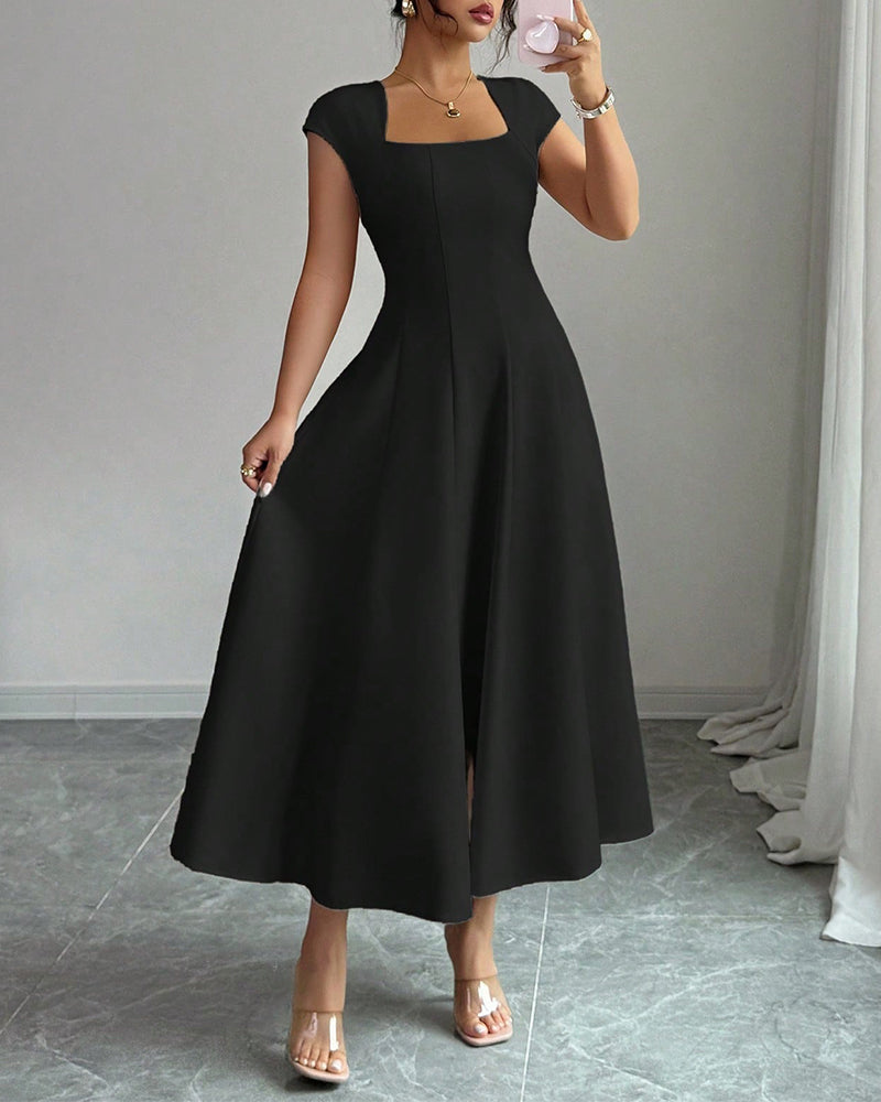 Square-Neck Short-Sleeve Dress