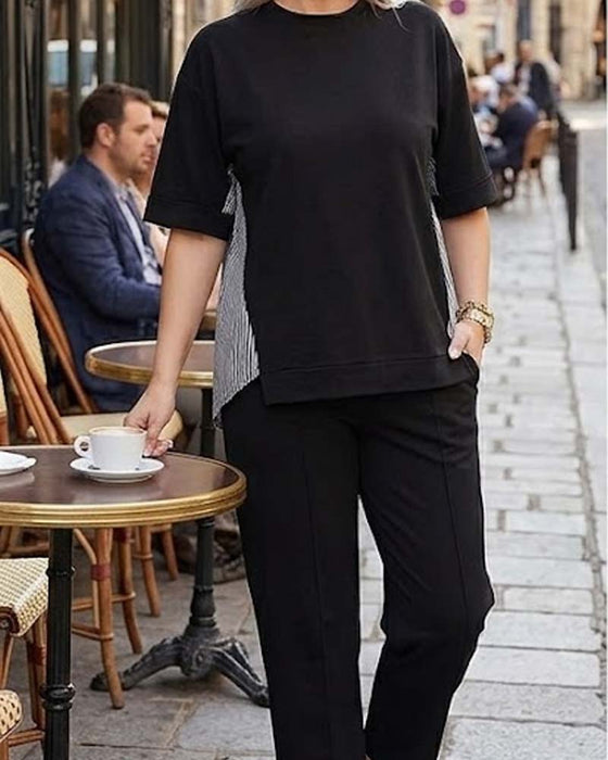 Pinstripe patchwork casual blouse