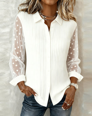 Lapel Ribbed Mesh Shirt