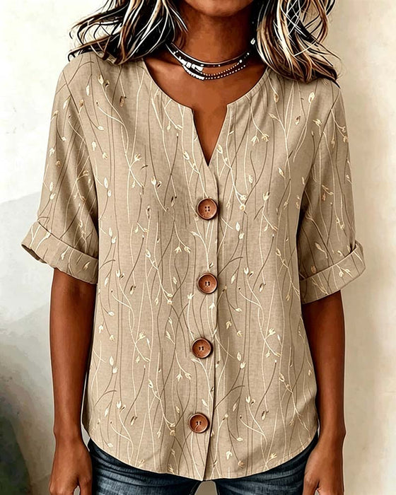 Mini V-Neck Button Casual Blouse
