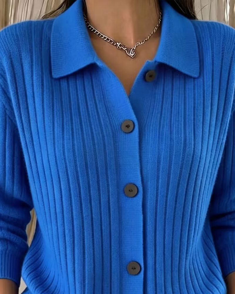 Buttoned Ribbed Lapel Cardigan