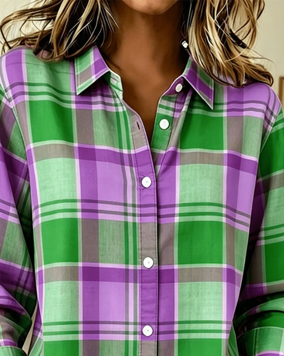 Plaid Lapel Long Sleeve Casual Shirt