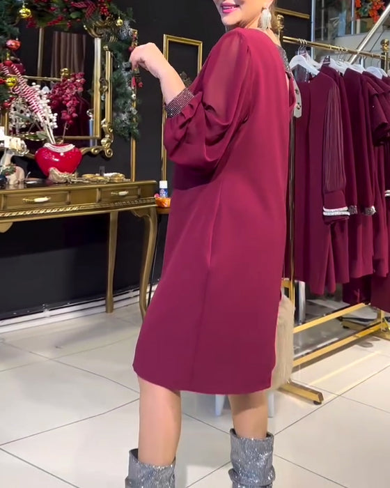 Casual Solid Color Long Sleeve Straight Dress