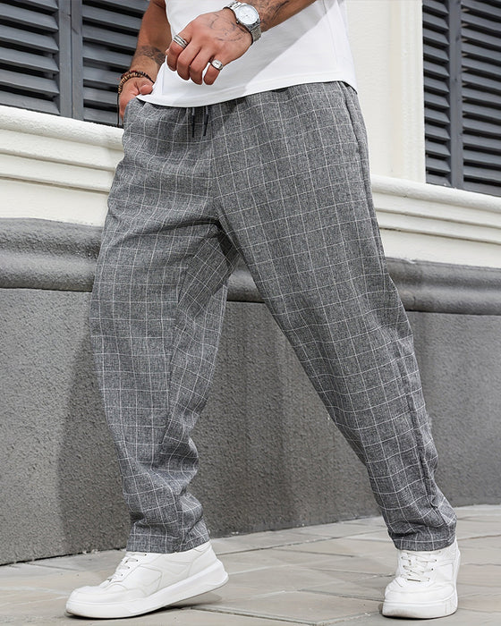 Men's Plaid Drawstring Pocket Pants