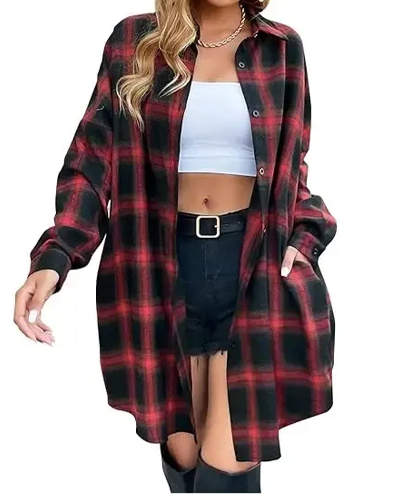 Casual Plaid Print Long Shirt
