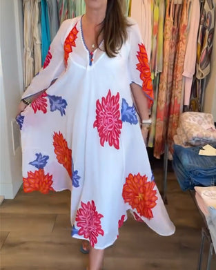 Colorful Large Floral Loose Long Dress
