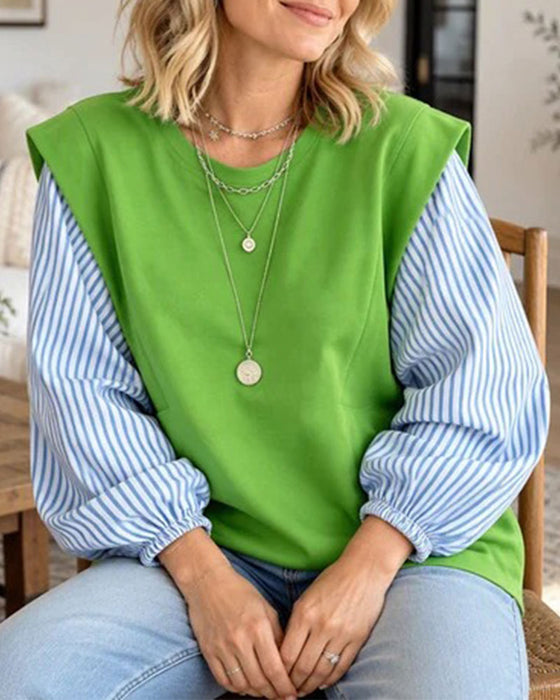 Striped Long Sleeve Patchwork Sweatshirt