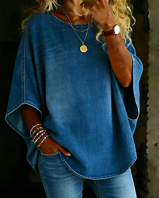 Blue Wide Sleeve Loose Top
