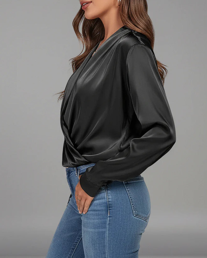 Elegant Solid Color Long-Sleeved Backless Shirt