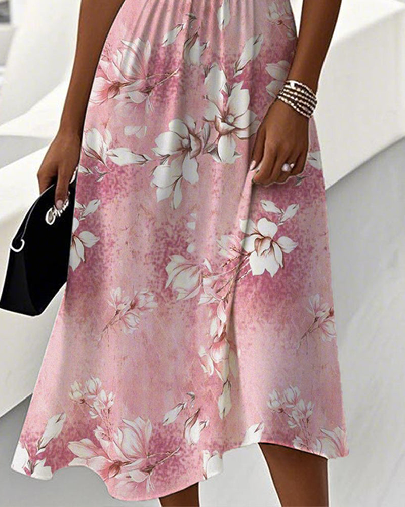 Orchid Print V-Neck Casual Dress