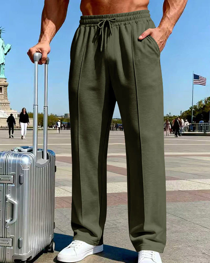 Men's Elastic Waist Drawstring Straight Leg Pants