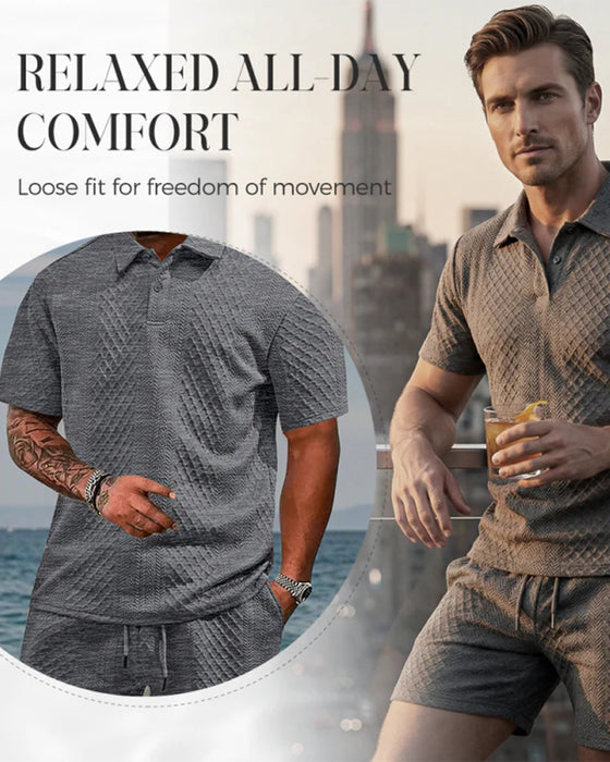 Men's Collared Short-Sleeve 2-Piece Set