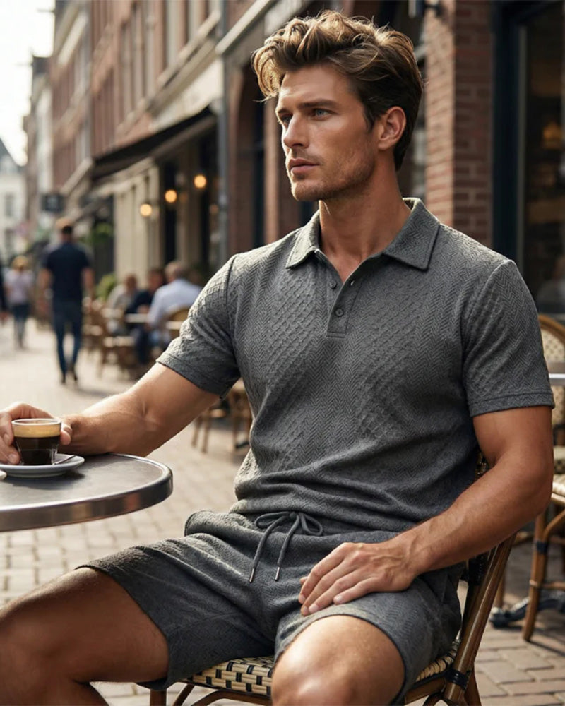 Men's Collared Short-Sleeve 2-Piece Set