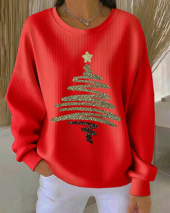 Loose Pitted Christmas Print Sweatshirt